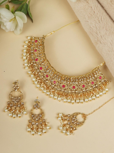 

Priyaasi Gold-Plated & White Kundan-Studded & Beaded Handcrafted Jewellery Set