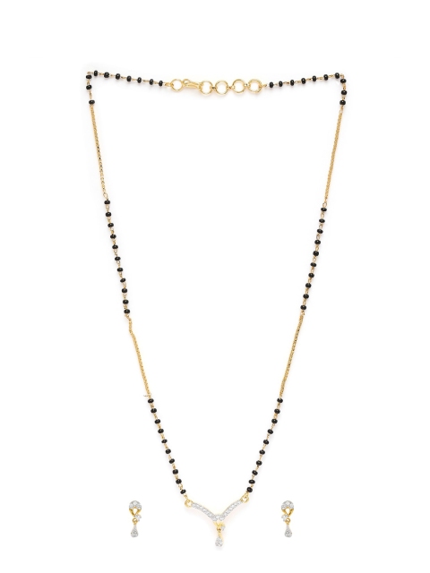 

Mahi Gold-Plated Black & White CZ-Studded & Beaded Mangalsutra With Earrings