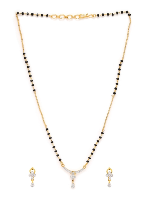

Mahi Gold Plated Black Beaded White CZ Stone Studded Mangalsutra