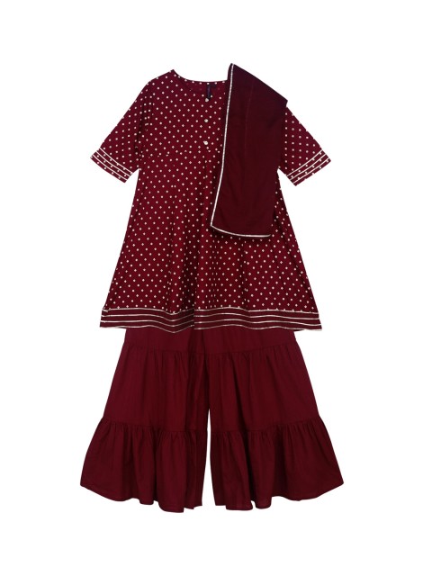 

Ishin Girls Maroon Regular Gotta Patti Kurti with Sharara & With Dupatta
