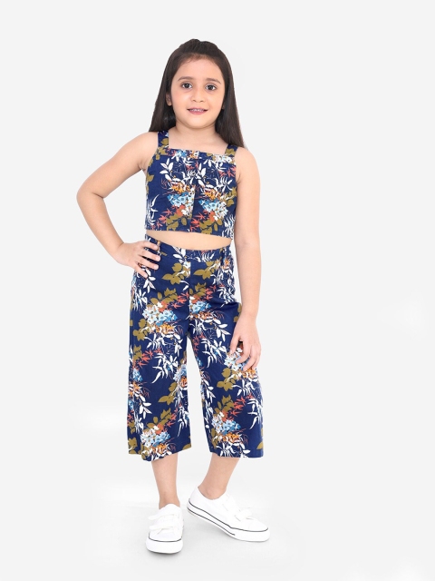 

naughty ninos Girls Navy Blue & White Printed Top with Palazzos