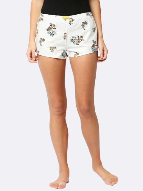 

Bewakoof Women White & Brown Floral Printed Lounge Shorts