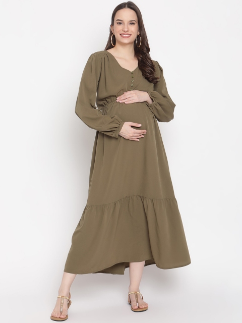 

The Vanca Olive Green Maternity Nursing Maxi Dress