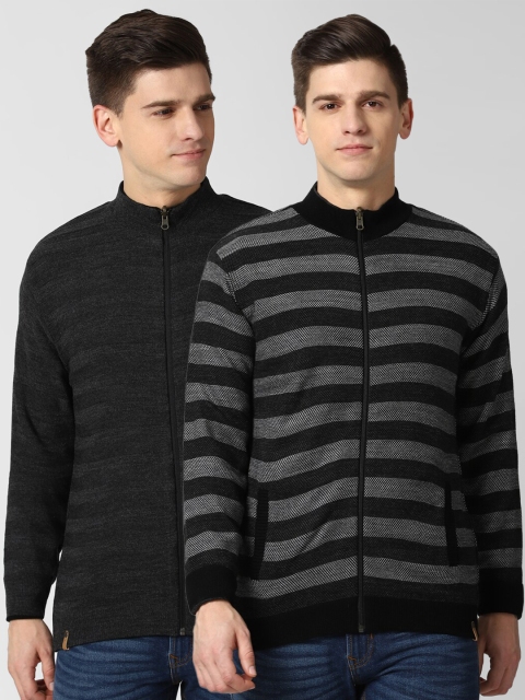 

Peter England Casuals Set-2 Men Grey & Black Striped Acrylic Front-Open