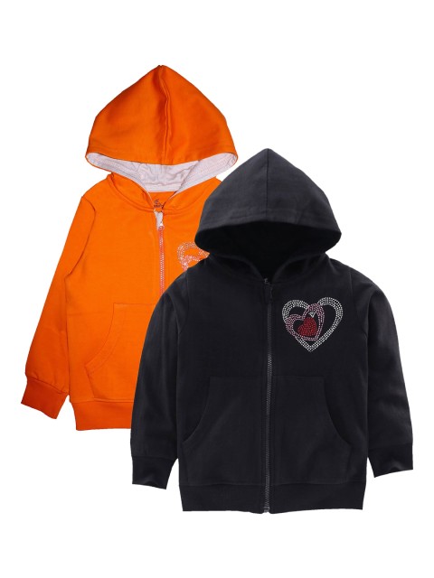 

KiddoPanti Girls Black Pack of 2 Printed Hooded Sweatshirt