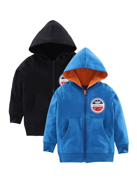 

KiddoPanti Boys Pack Of 2 Blue & Black Hooded Sweatshirts