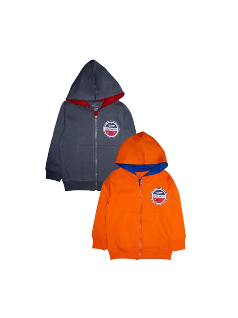 

KiddoPanti Boys Grey & Orange Pack Of 2 Hooded Sweatshirt