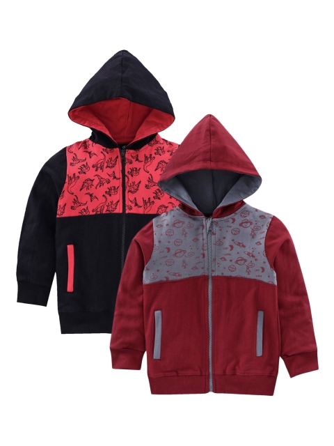 

KiddoPanti Boys Pack of 2 Printed Hooded Sweatshirts in Maroon & Black