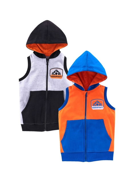 

KiddoPanti Boys Orange Colourblocked Hooded Sweatshirt