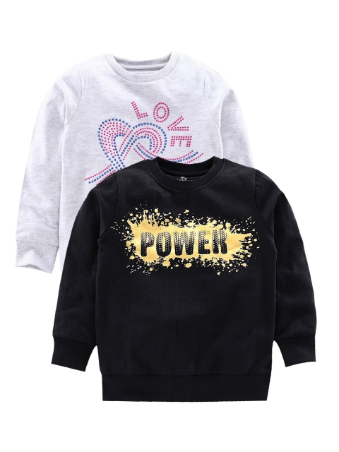 

KiddoPanti Girls Grey Melange Printed Sweatshirt