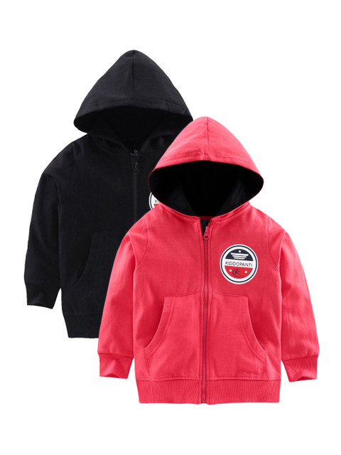 

KiddoPanti Boys Pack Of 2 Blue Coral Red & Black Hooded Sweatshirts