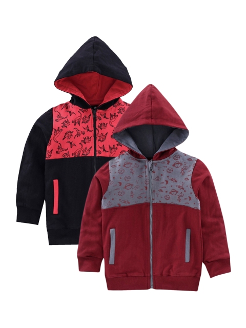 

KiddoPanti Boys Maroon & Black Pack of 2 Colourblocked Hooded Sweatshirt