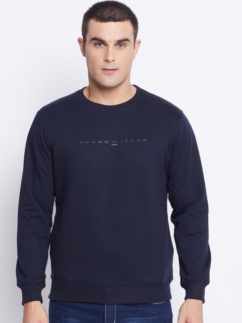 

Okane Men Navy Blue Printed Round Neck Sweatshirt