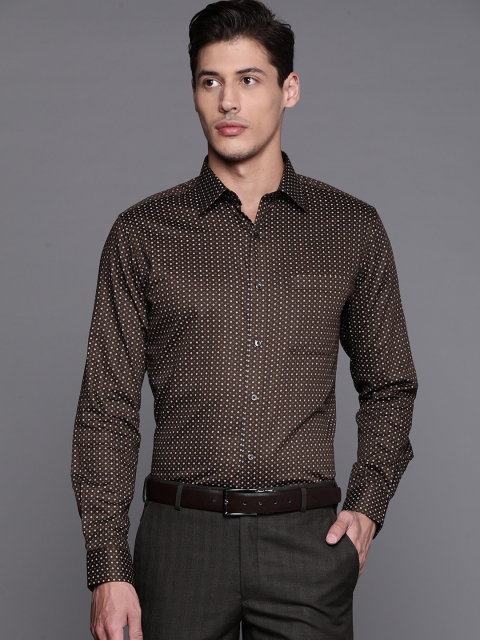 

Raymond Men Coffee Brown Pure Cotton Slim Fit Opaque Printed Formal Shirt