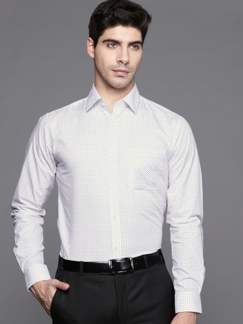 

Raymond Men White & Navy Blue Slim Fit Pure Cotton Printed Formal Shirt