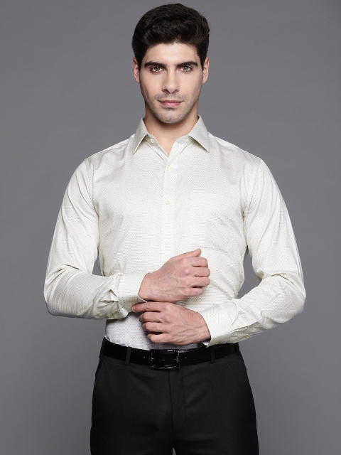 

Raymond Men White & Yellow Pure Cotton Slim Fit Printed Formal Shirt