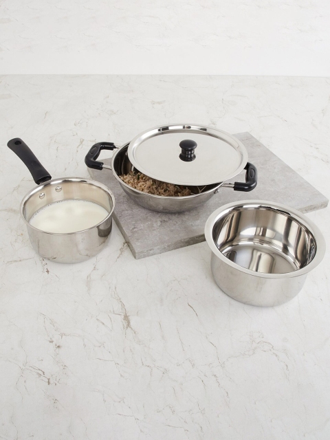 

Home Centre Silver-Toned & Black Fiesta Stainless Steel Cookware Set - 4 Pcs