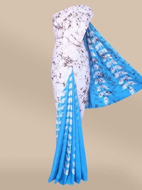 

The Chennai Silks White & Blue Batik Printed Pure Cotton Saree