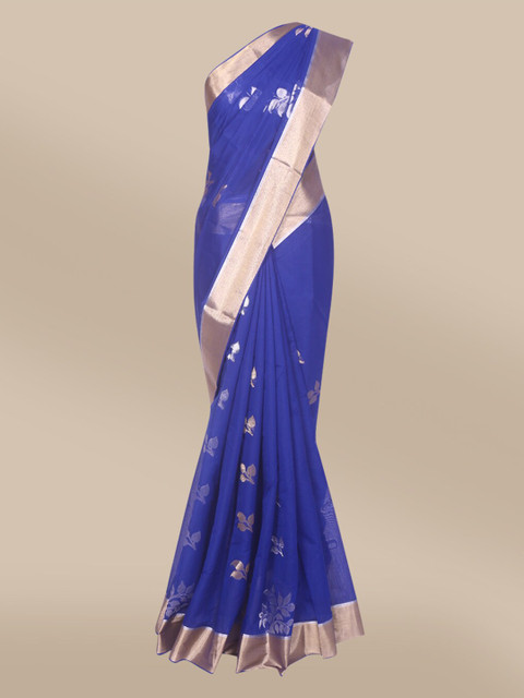 

The Chennai Silks Navy Blue & Gold-Coloured Ethnic Motifs Silk Cotton Maheshwari Saree