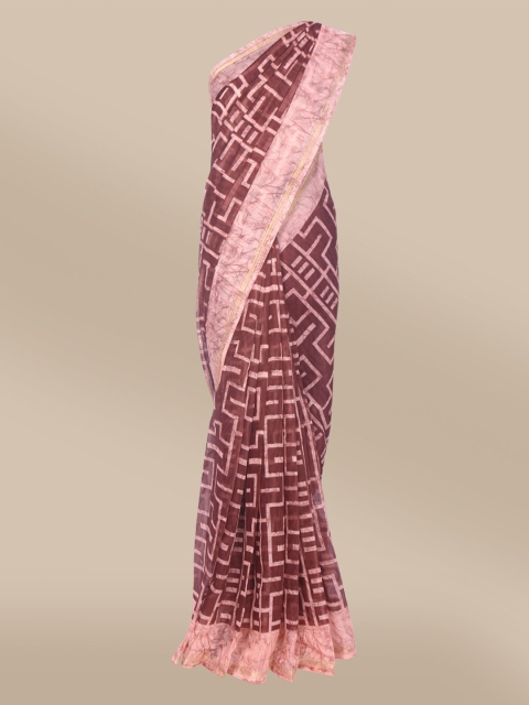 

The Chennai Silks Brown & Pink Printed Polyester Bhagalpuri Saree