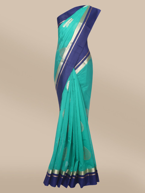 

The Chennai Silks Green & Blue Woven Design Zari Cotton Maheshwari Silk Saree