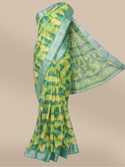 

The Chennai Silks Green & Yellow Printed Bhagalpuri Saree