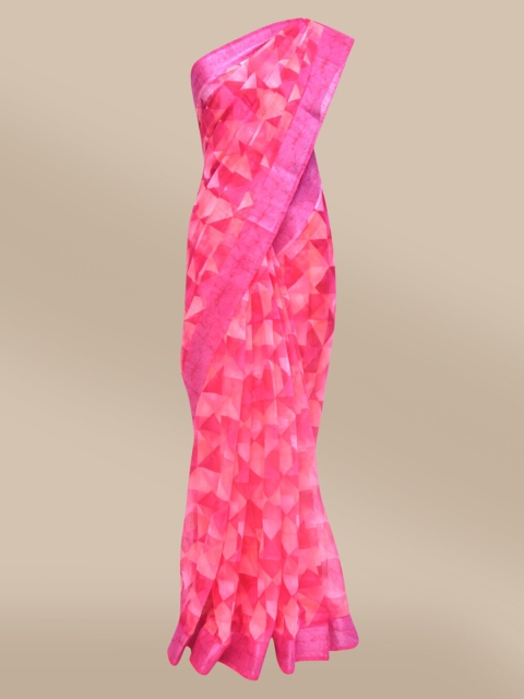 

The Chennai Silks Fusion Pink Printed Bhagalpuri Saree, Fuchsia