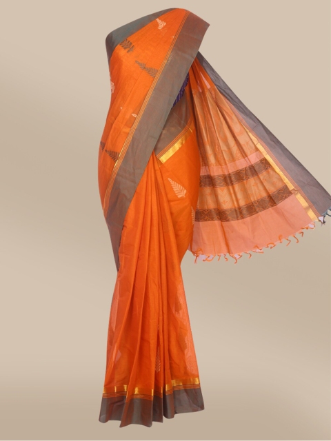 

The Chennai Silks Orange & Grey Woven Design Zari Kovai Saree