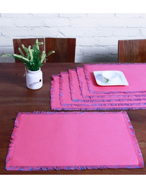 

Lushomes Pack of 6 Pink Solid Reversible Fringe Table Mats (13 x 19inches)
