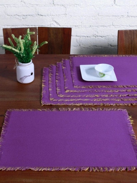 

Lushomes Pack Of 6 Purple Reversible Fringe Table Mats