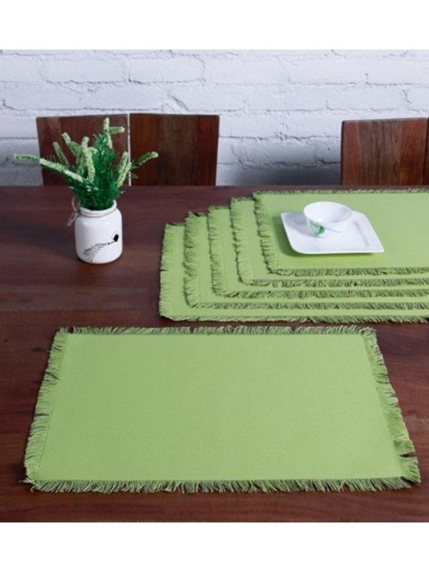 

Lushomes Pack of 6 Green Solid Reversible Fringe Table Mats (13 x 19inches)