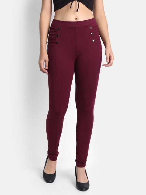 

BROADSTAR Women Maroon Solid Skinny-Fit Treggings