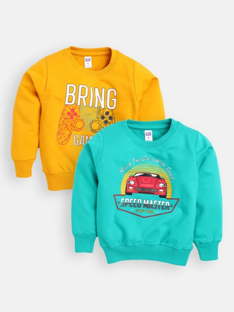 

Nottie Planet Boys Pack Of 2 Yellow & Sea Green Printed Sweatshirts