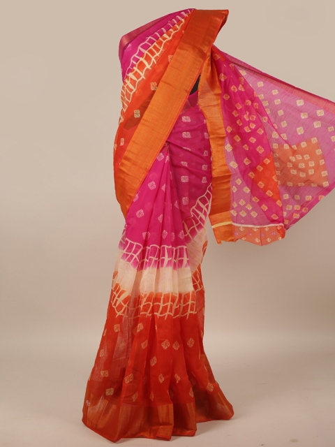

Pothys Orange & Pink Geometric Printed Zari Saree