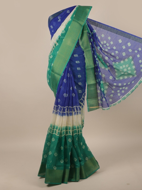 

Pothys Blue & Green Bandhani Cotton Blend Saree