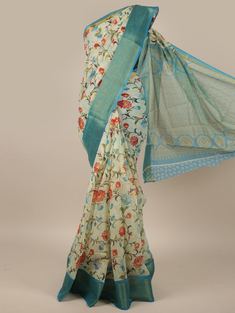 

Pothys Cream-Coloured & Red Floral Saree