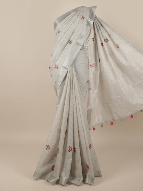 

Pothys Grey & Pink Floral Linen Blend Saree