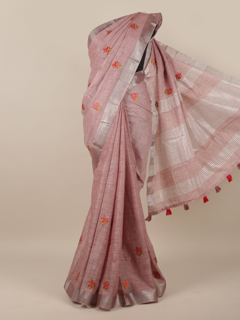 

Pothys Mauve & Orange Floral Printed Linen Blend Saree