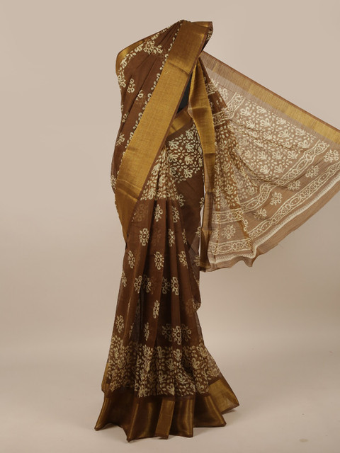

Pothys Brown & Beige Floral Printed Zari Saree