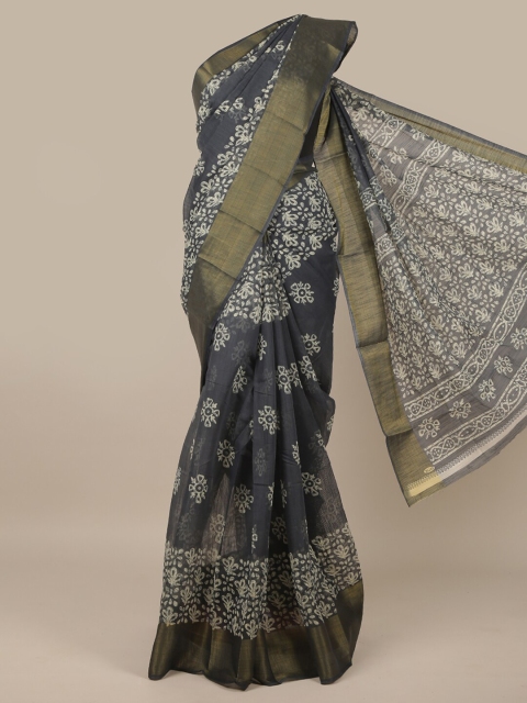 

Pothys Grey & White Floral Printed Zari Border Saree