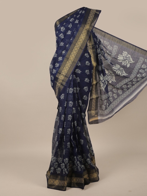 

Pothys Blue & White Floral Printed Zari Saree