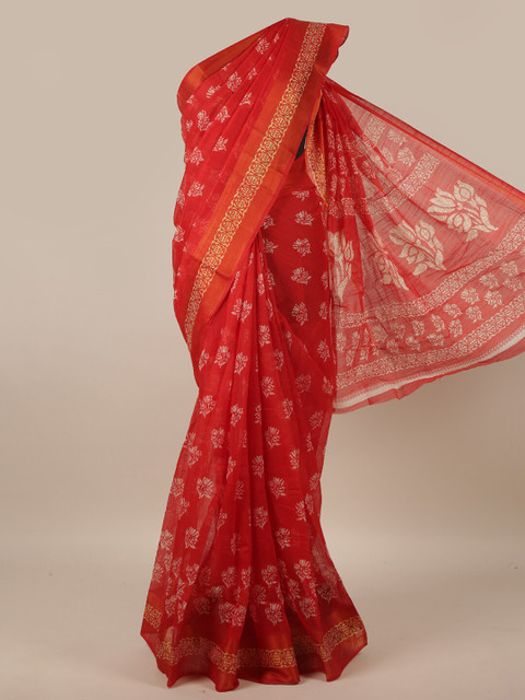 

Pothys Red & White Floral Printed Saree