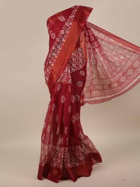 

Pothys Maroon & White Ethnic Motifs Printed Saree