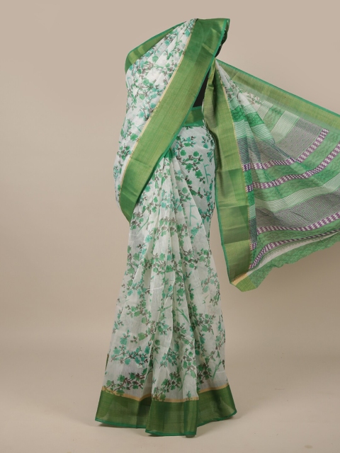 

Pothys White & Green Floral Printed Zari Saree