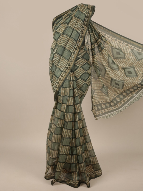 

Pothys Green & Brown Geometric Printed Saree