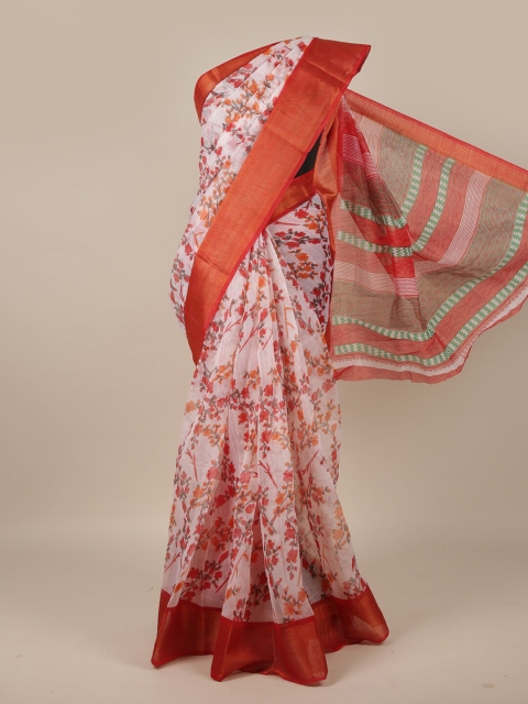 

Pothys White & Red Floral Printed Zari Saree