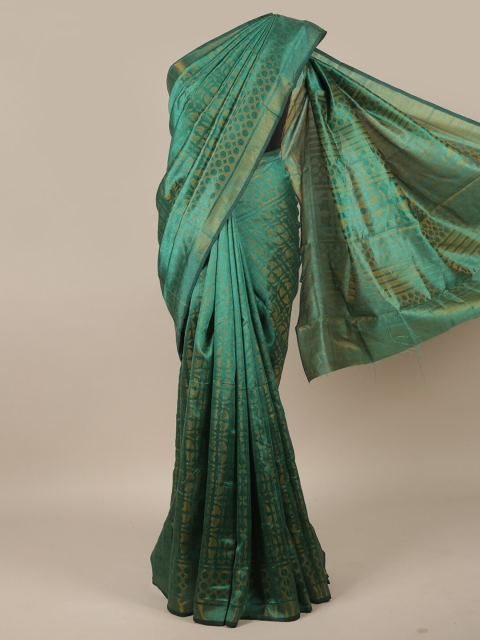 

Pothys Green & Gold-Toned Printed Jute Silk Saree