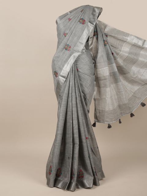 

Pothys Grey & Red Ethnic Motifs Printed Linen Blend Saree