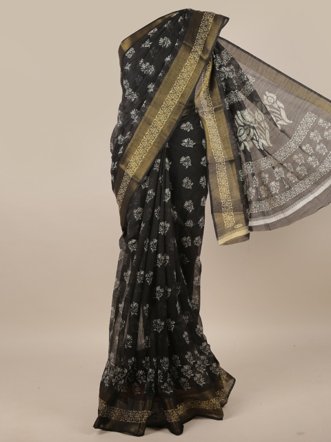 

Pothys Black & Gold-Toned Floral Prinrted Saree