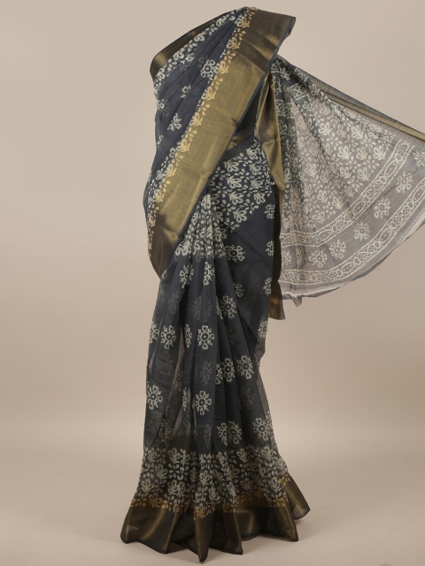 

Pothys Grey & Off white Cotton Blend Batik Printed Saree